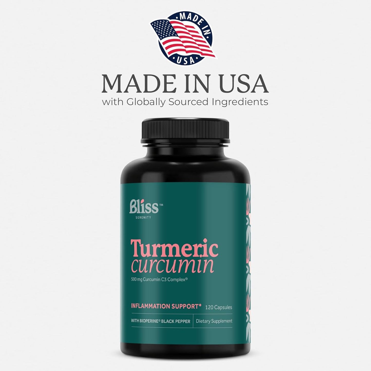 Kosher Certified Turmeric Curcumin C3 Complex with Black Pepper - 120 VegCaps, 500mg, Non-GMO & Gluten Free