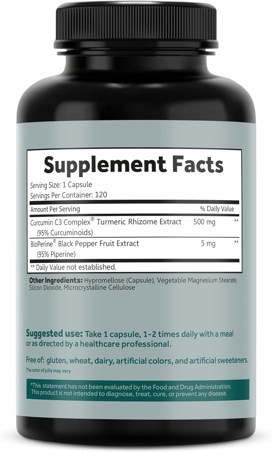 Kosher Certified Turmeric Curcumin C3 Complex with Black Pepper - 120 VegCaps, 500mg, Non-GMO & Gluten Free