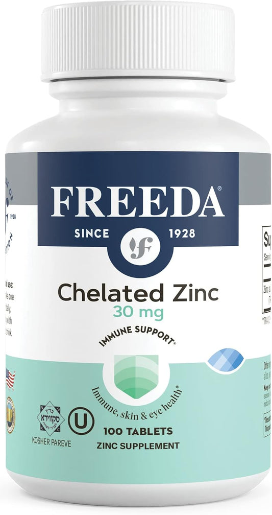 Kosher Chelated Zinc Supplement: 30mg Tablets with Albion TRAACS Zinc Bisglycinate - Pure Zinc for Men & Women - 100 Tablets