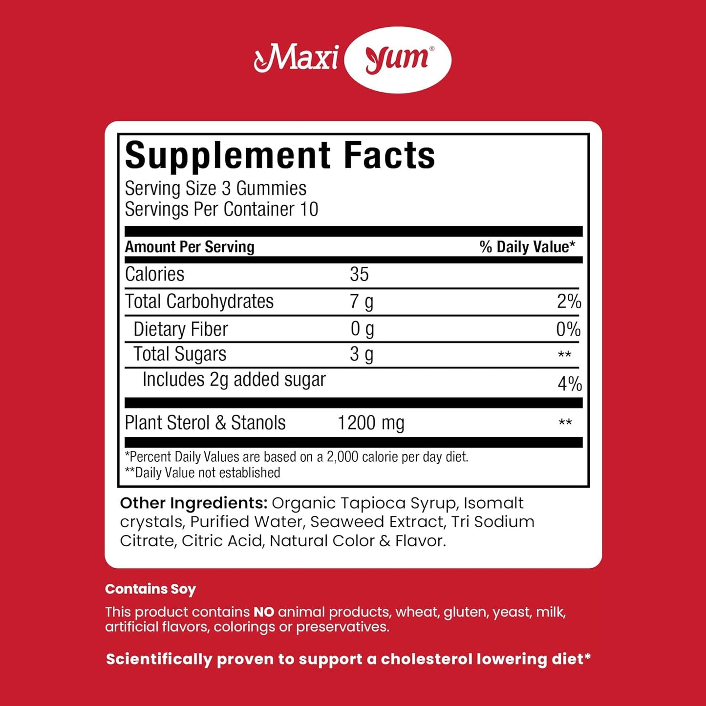 Kosher Gluten-Free Maxi Health Cholesterol Gummies - 1200mg Plant Sterols & Stanols - Healthy Supplement for Cholesterol Support - 30 Count
