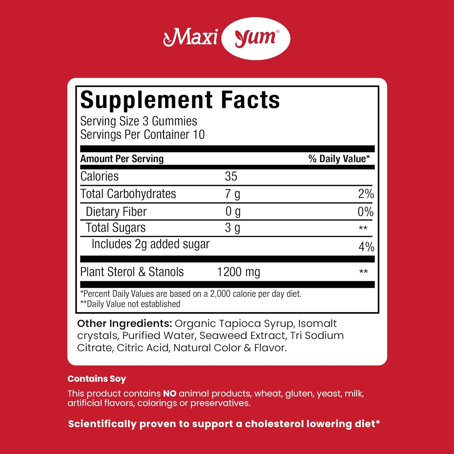 Kosher Gluten-Free Maxi Health Cholesterol Gummies - 1200mg Plant Sterols & Stanols - Healthy Supplement for Cholesterol Support - 30 Count