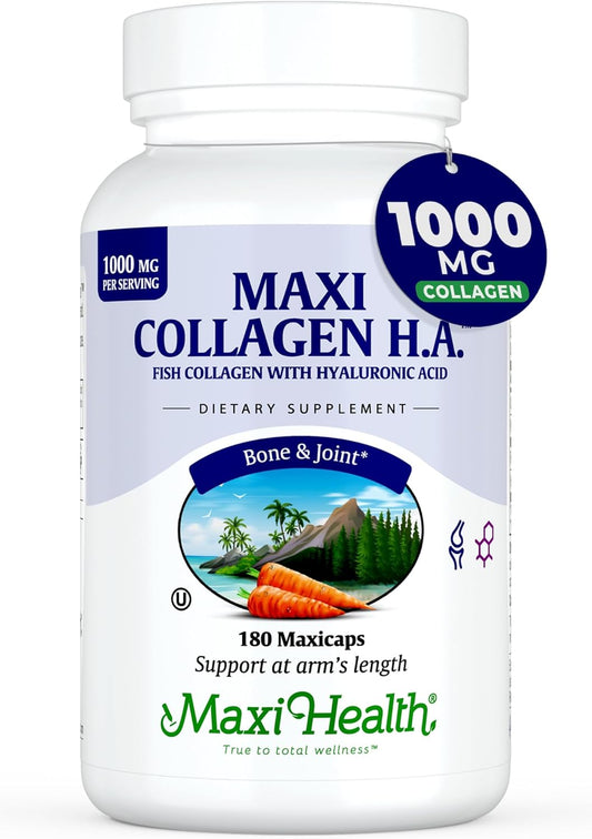 Kosher Hydrolyzed Marine Collagen Capsules with Hyaluronic Acid - Enhanced Absorption for Hair, Skin, Nails, Joints, Bones - 180 Count
