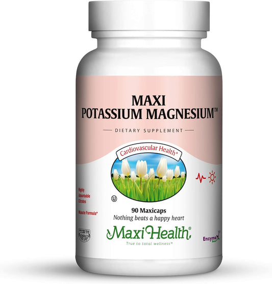 Kosher Maxi Health Potassium Magnesium Capsules for Energy, Heart, and Muscle Support - 90 Count