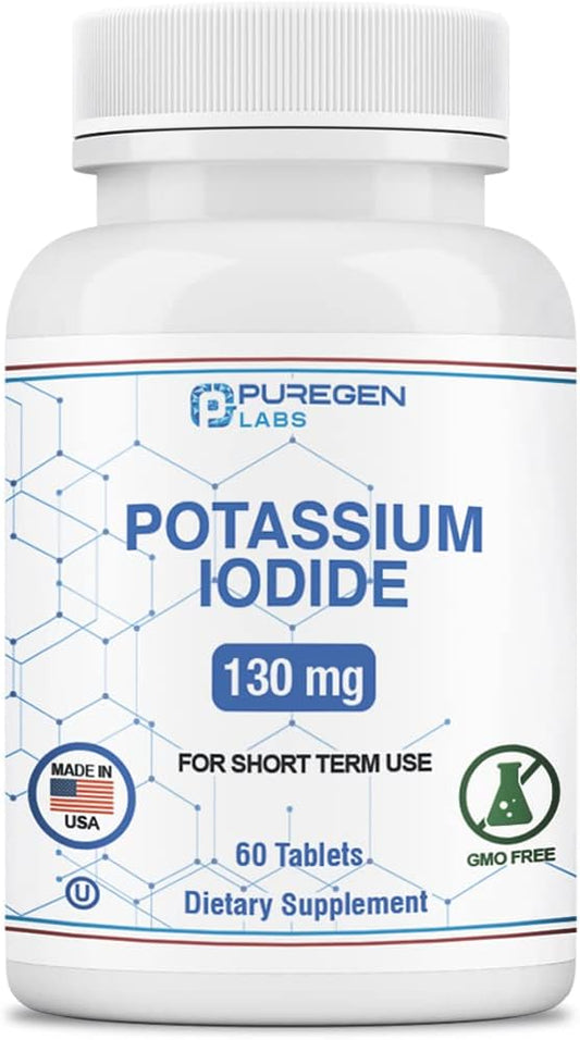 Kosher Potassium Iodide Tablets 130mg - Thyroid Support Supplement (60 Tablets) by Puregen Labs