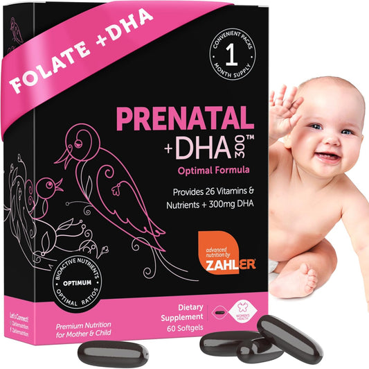 Kosher Prenatal DHA Vitamin with Folate & Iron - 60 Softgel Count - Essential DHA Supplements for Mother and Child