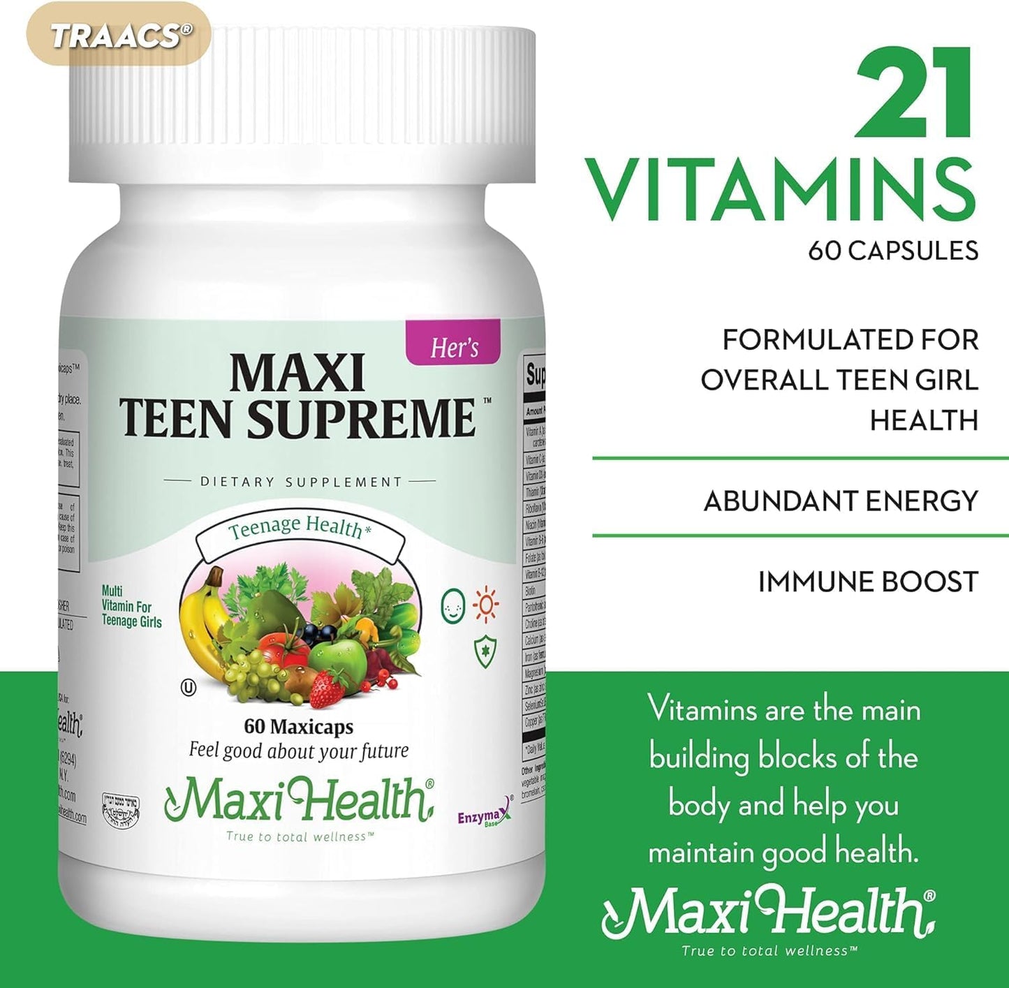 Kosher Teen Girl Multivitamin 12-17 Years, Natural Minerals for Development & Immune Health, 60 Count