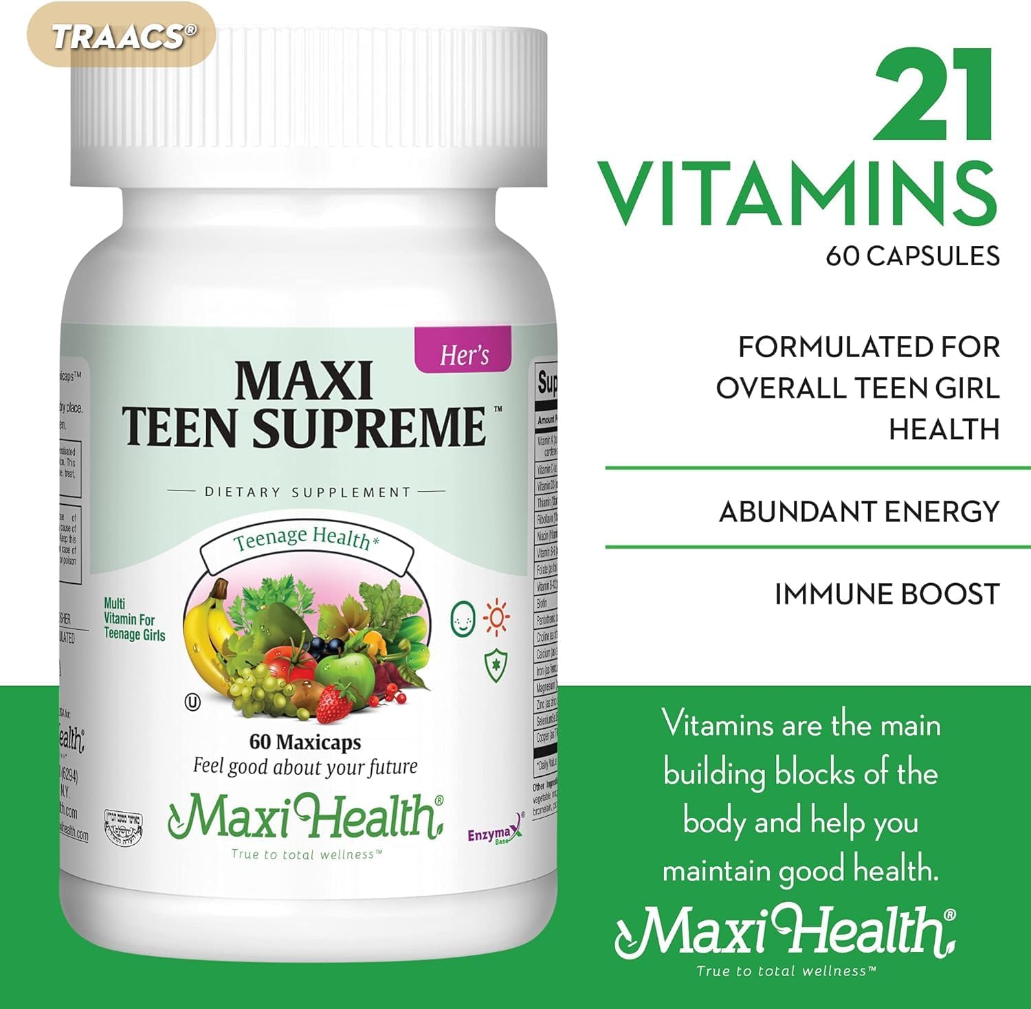 Kosher Teen Girl Multivitamin 12-17 Years, Natural Minerals for Development & Immune Health, 60 Count