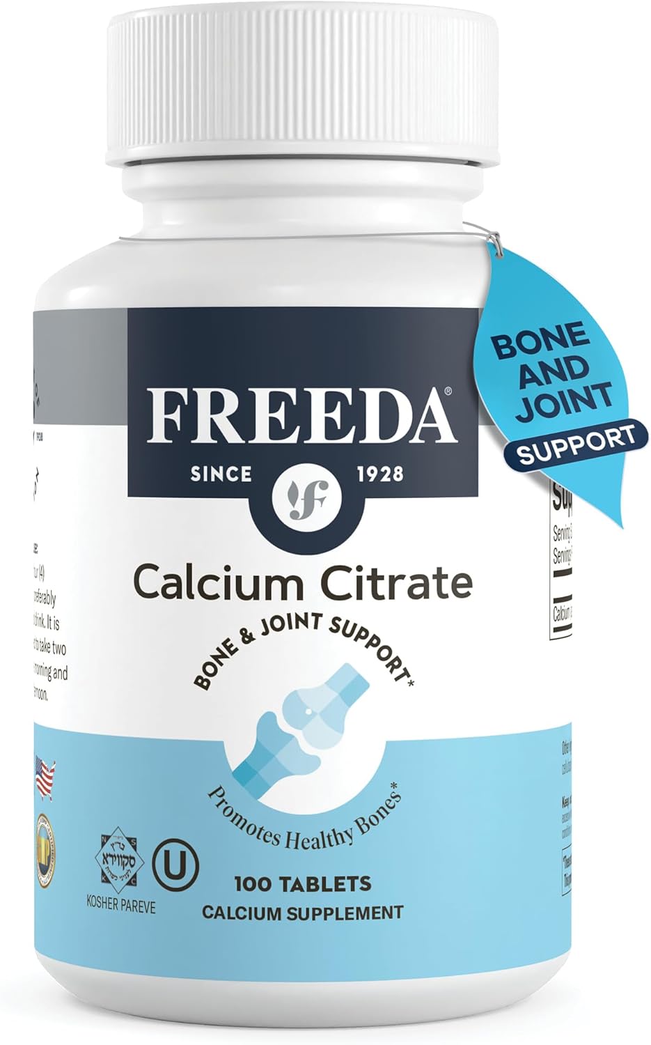 Kosher Vegan Calcium Citrate Supplement for Bone & Joint Health - 1000mg Tablets (100 Ct)