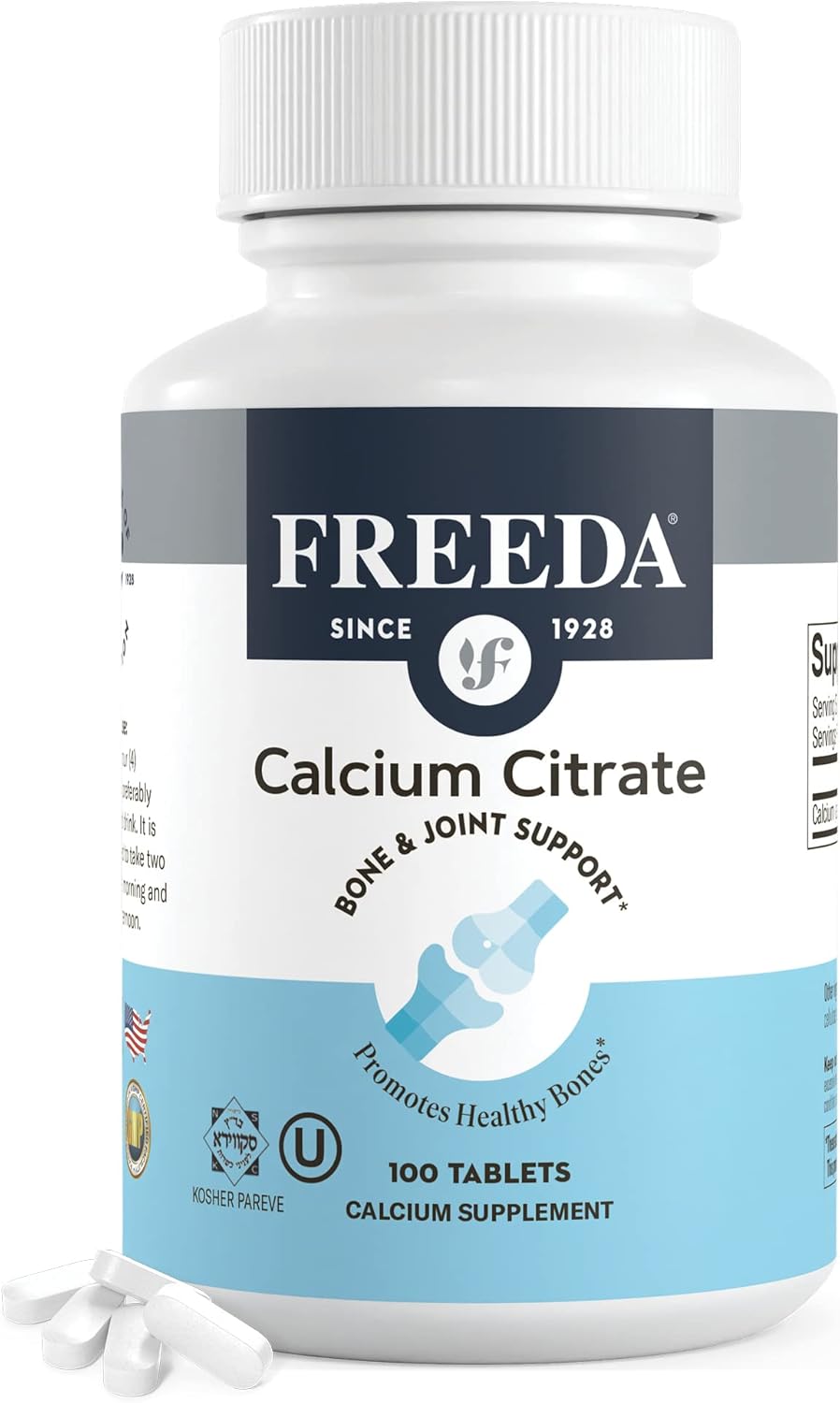 Kosher Vegan Calcium Citrate Supplement for Bone & Joint Health - 1000mg Tablets (100 Ct)
