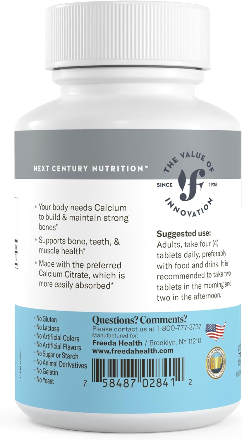 Kosher Vegan Calcium Citrate Supplement for Bone & Joint Health - 1000mg Tablets (100 Ct)