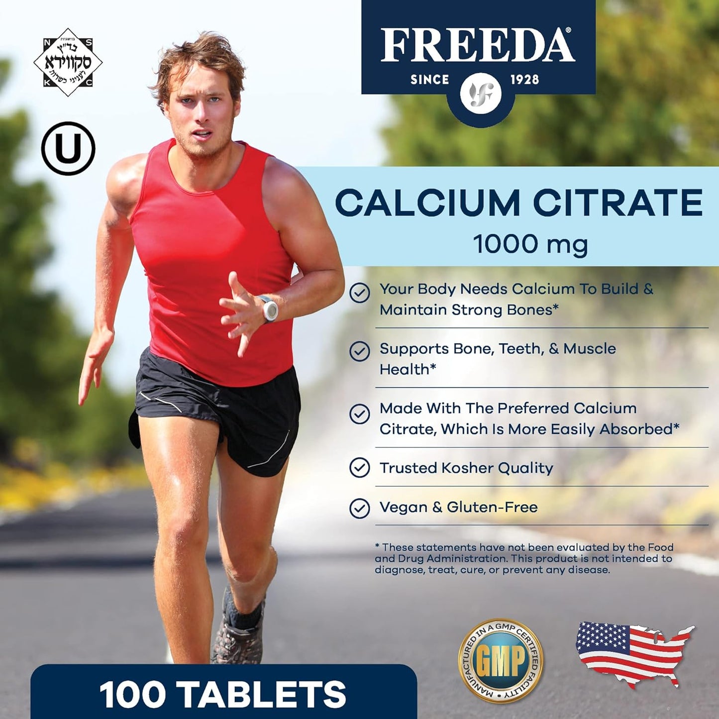 Kosher Vegan Calcium Citrate Tablets for Bone & Joint Support - 1000mg per Serving - 250 Ct Bottle - Men & Women's Calcium Supplement