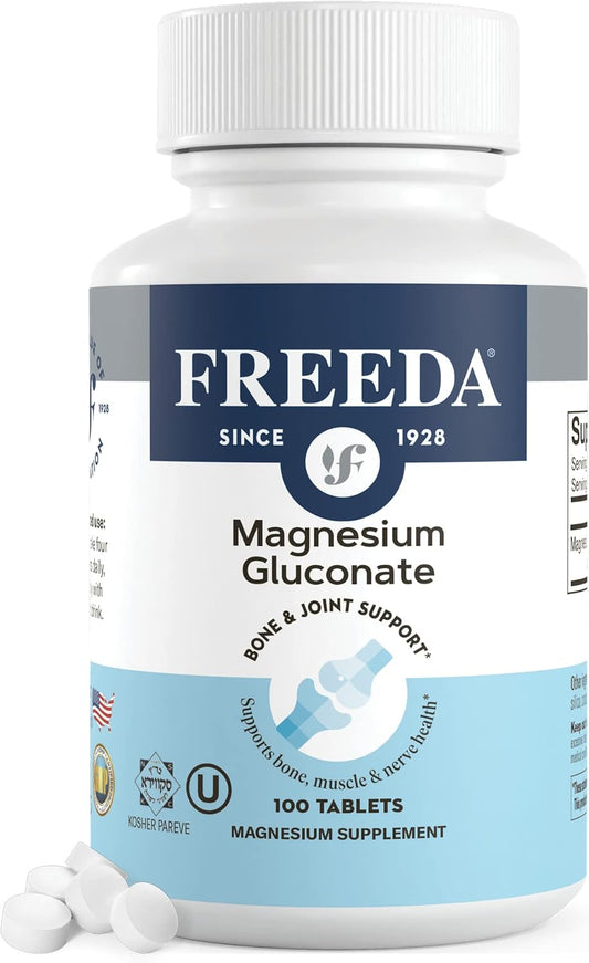 Kosher Vegan Magnesium Gluconate Supplement for Muscle Cramp Relief - Natural Muscle Relaxer - 100 Tablets