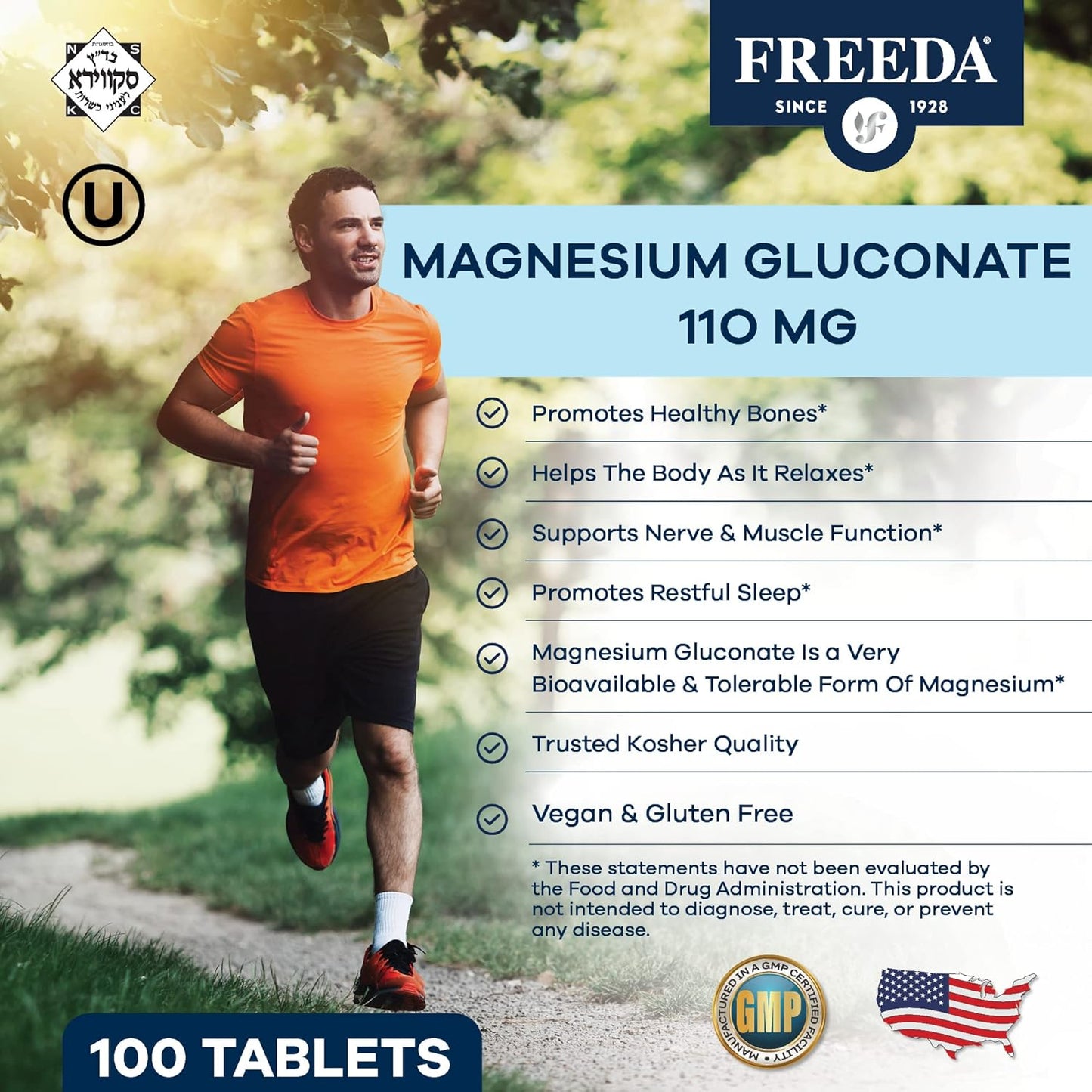 Kosher Vegan Magnesium Gluconate Supplement for Muscle Cramp Relief - Natural Muscle Relaxer - 100 Tablets