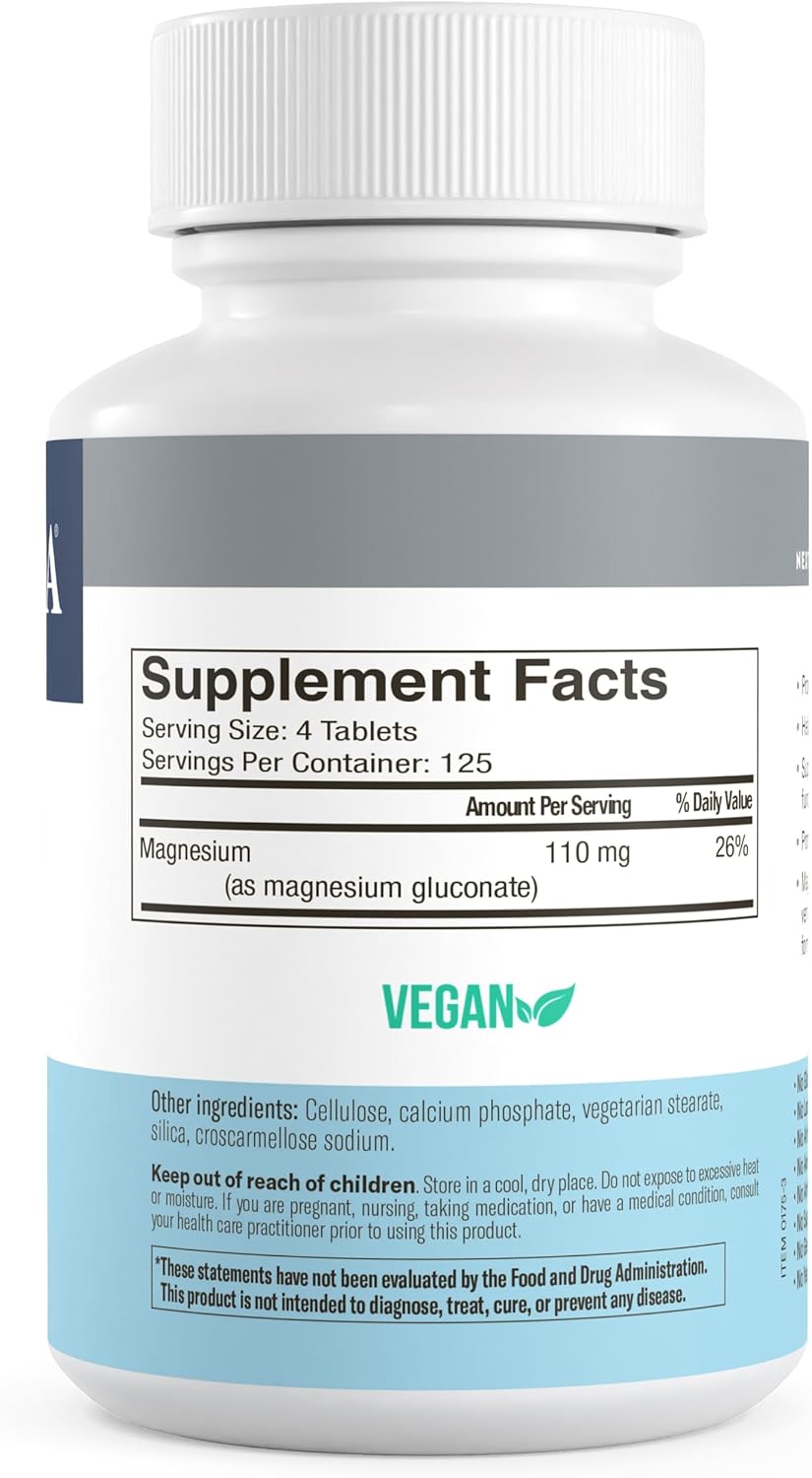 Kosher Vegan Magnesium Supplement for Muscle Cramp Relief (500 Tablets)