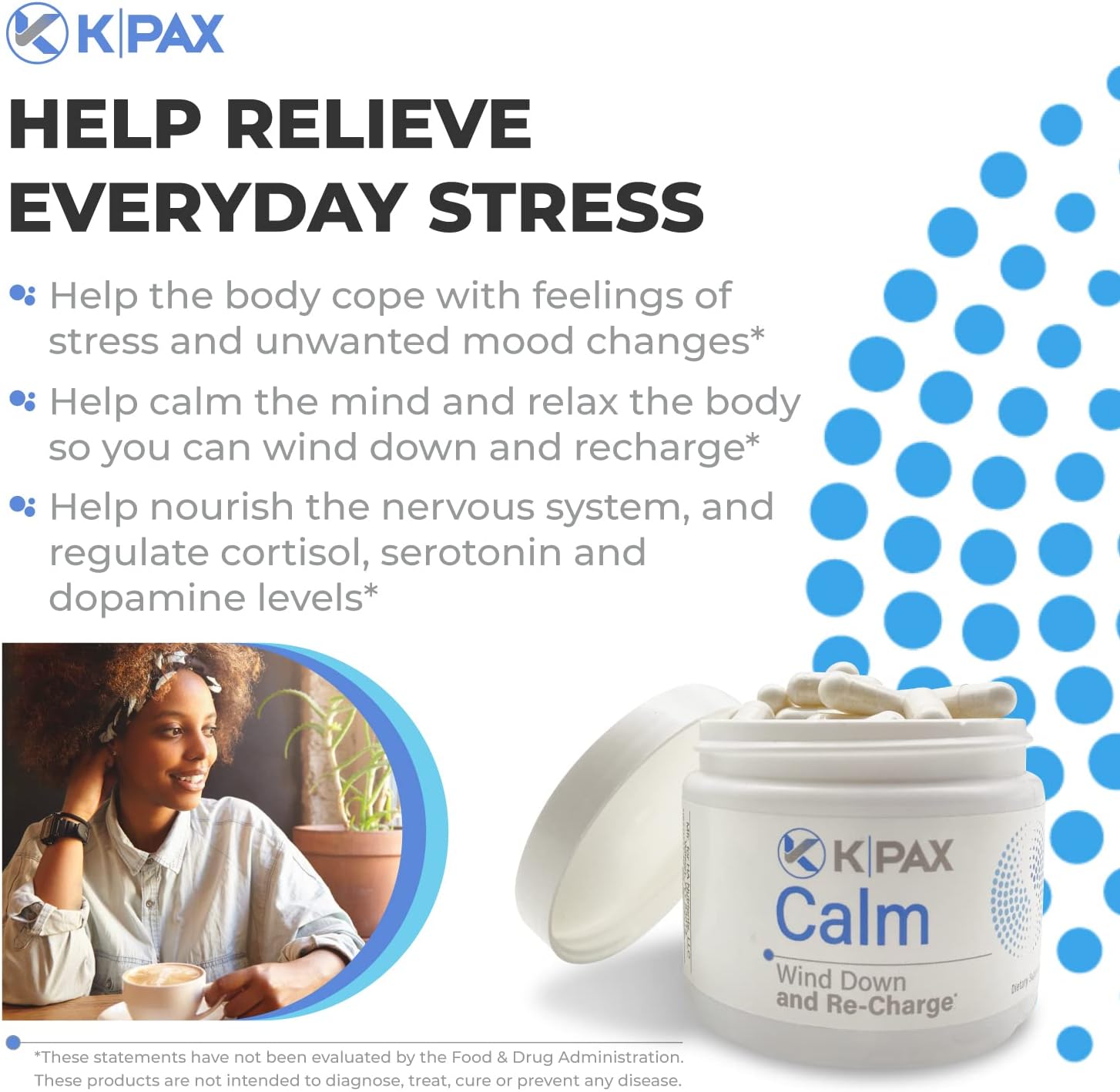 K*PAX KPAX Calm Magnesium Glycinate Supplement with GABA and Valerian Extract for Balanced Mood - 60 Tablets