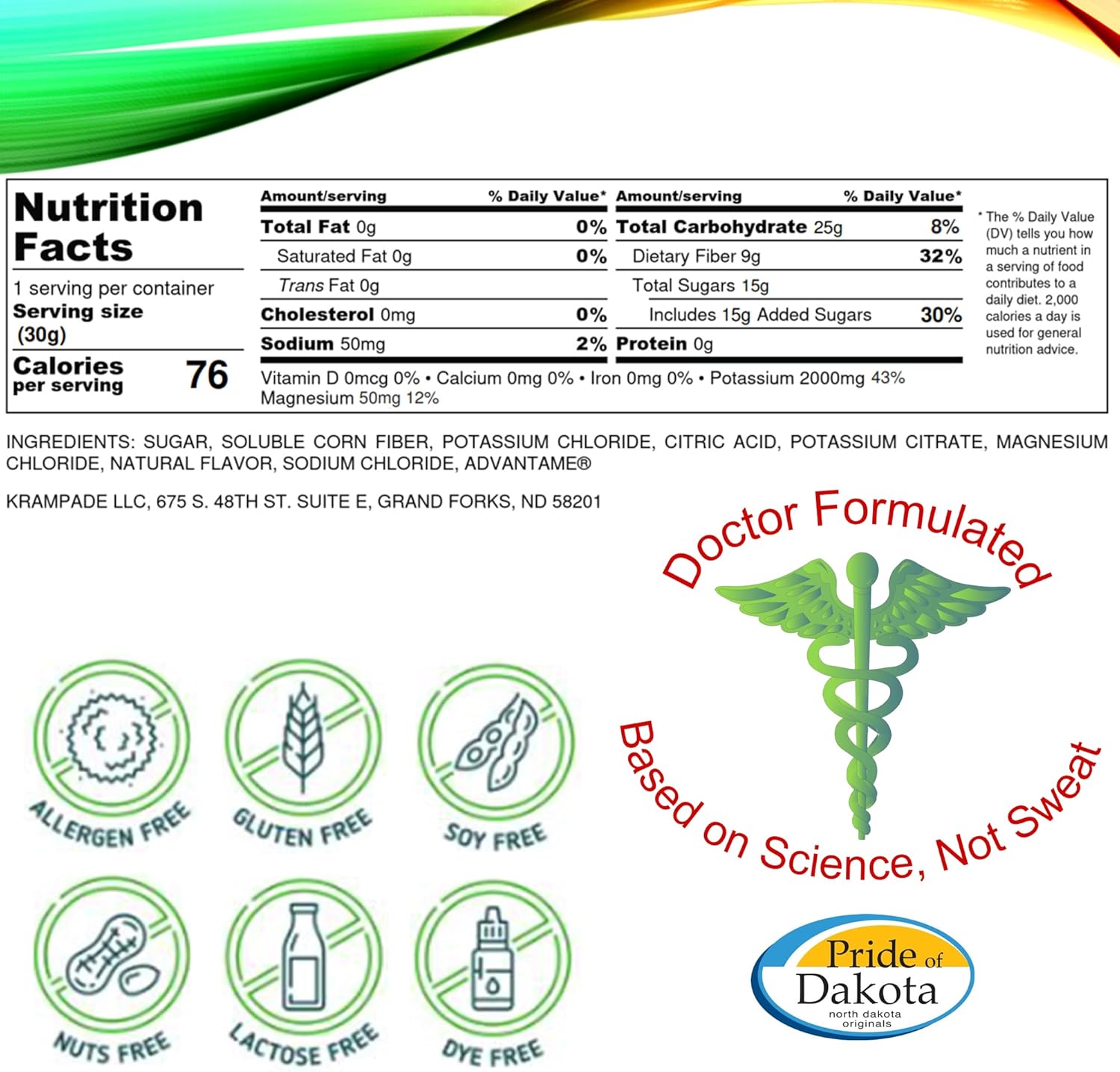 Krampade Fiber Electrolyte Powder with Prebiotic Fiber, Potassium, and Magnesium for Cramp Relief and Hydration Packets
