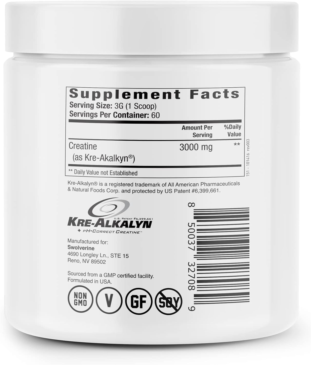 Kre-Alkalyn Creatine Monohydrate: Boost Strength, Muscle, Performance - Unflavored (60 Servings)