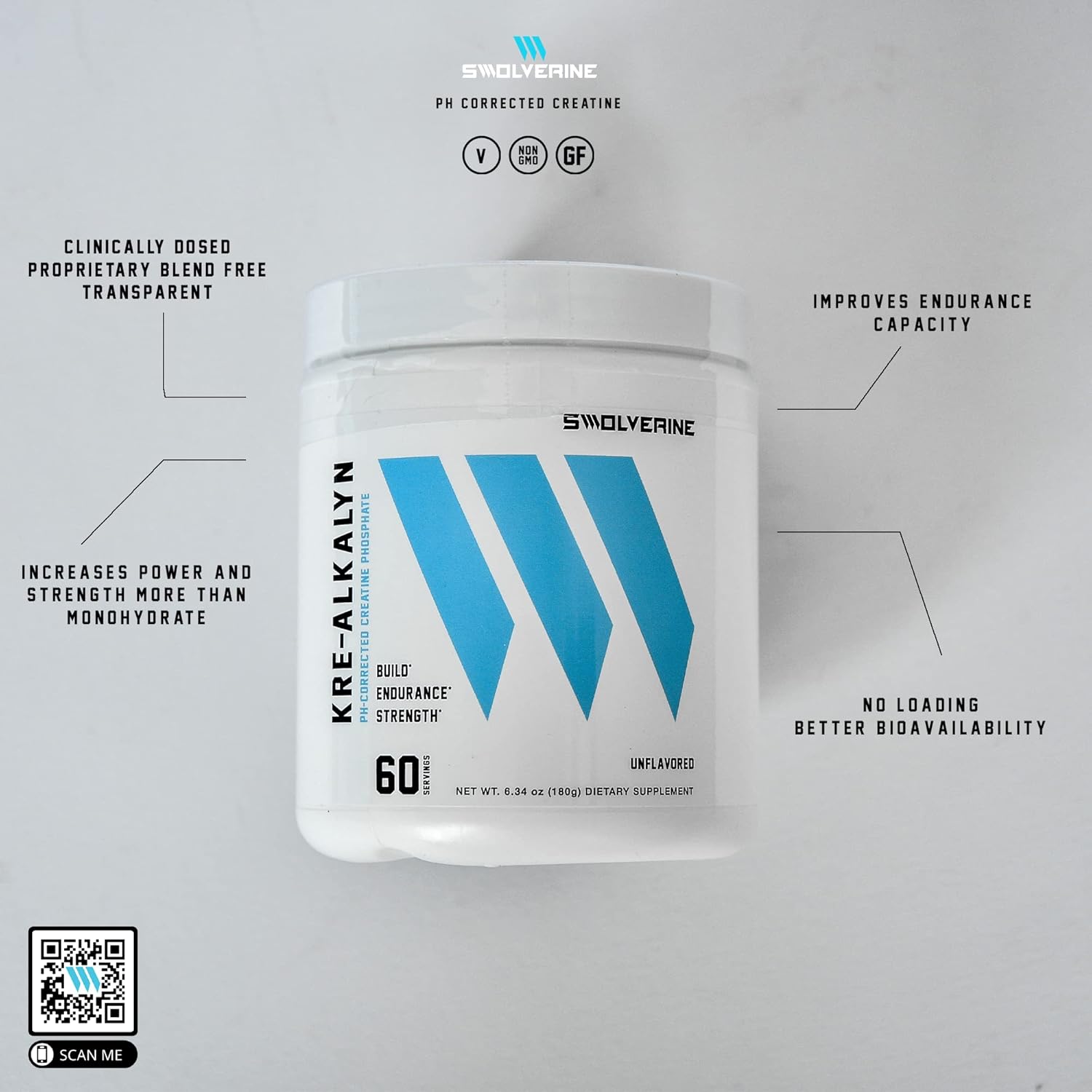 Kre-Alkalyn Creatine Monohydrate: Boost Strength, Muscle, Performance - Unflavored (60 Servings)