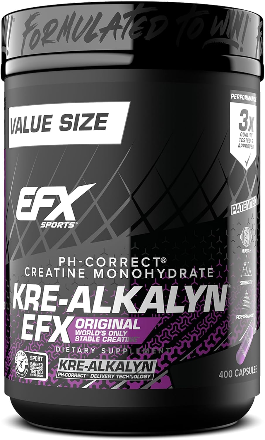 Kre-Alkalyn EFX Creatine Monohydrate Pills - pH Balanced Supplement for Strength & Muscle Growth - 400 Capsules, 200 Servings