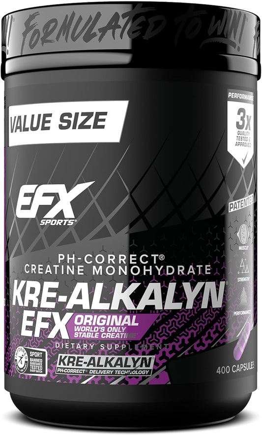 Kre-Alkalyn EFX Creatine Monohydrate Pills - pH Balanced Supplement for Strength & Muscle Growth - 400 Capsules, 200 Servings