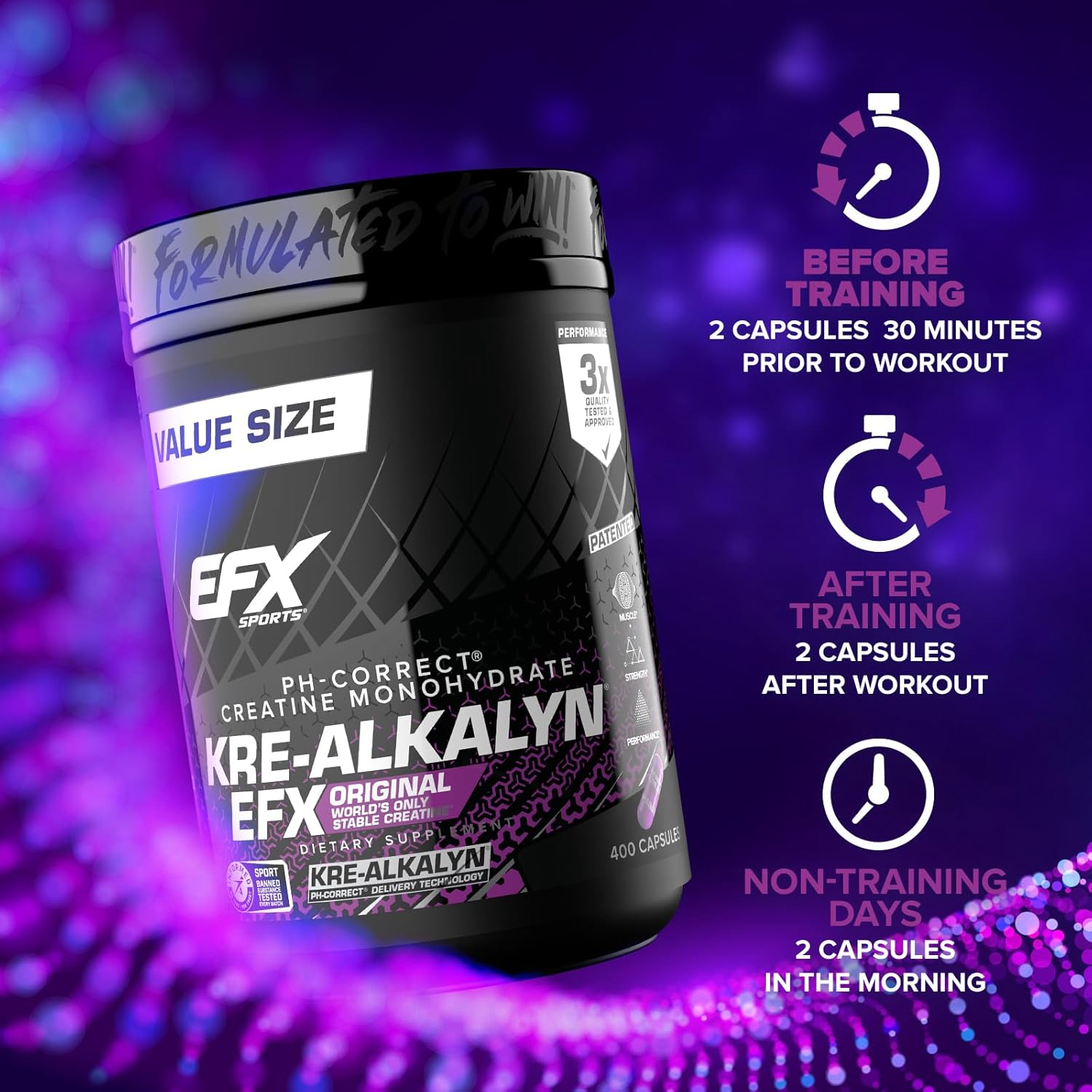 Kre-Alkalyn EFX Creatine Monohydrate Pills - pH Balanced Supplement for Strength & Muscle Growth - 400 Capsules, 200 Servings