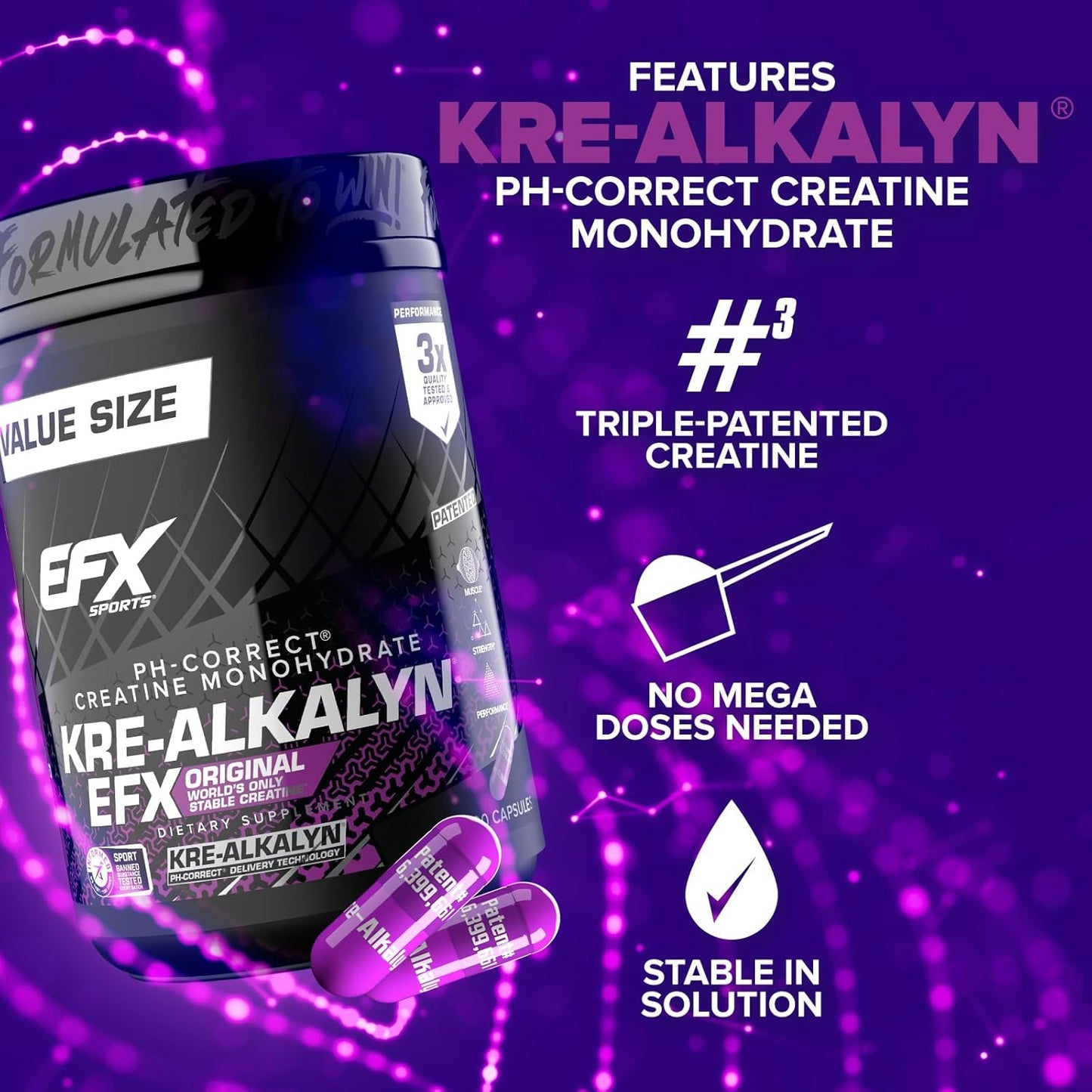Kre-Alkalyn EFX Creatine Monohydrate Pills - pH Balanced Supplement for Strength & Muscle Growth - 400 Capsules, 200 Servings