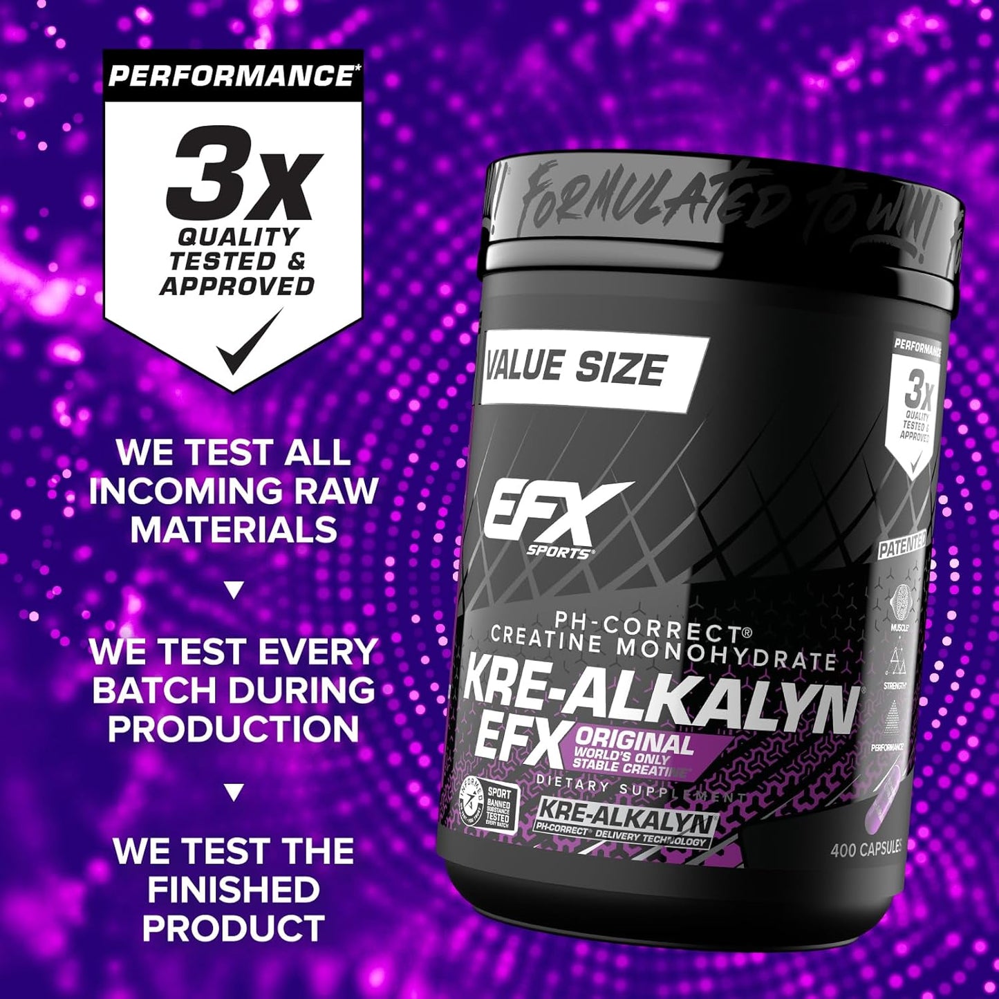 Kre-Alkalyn EFX Creatine Monohydrate Pills - pH Balanced Supplement for Strength & Muscle Growth - 400 Capsules, 200 Servings