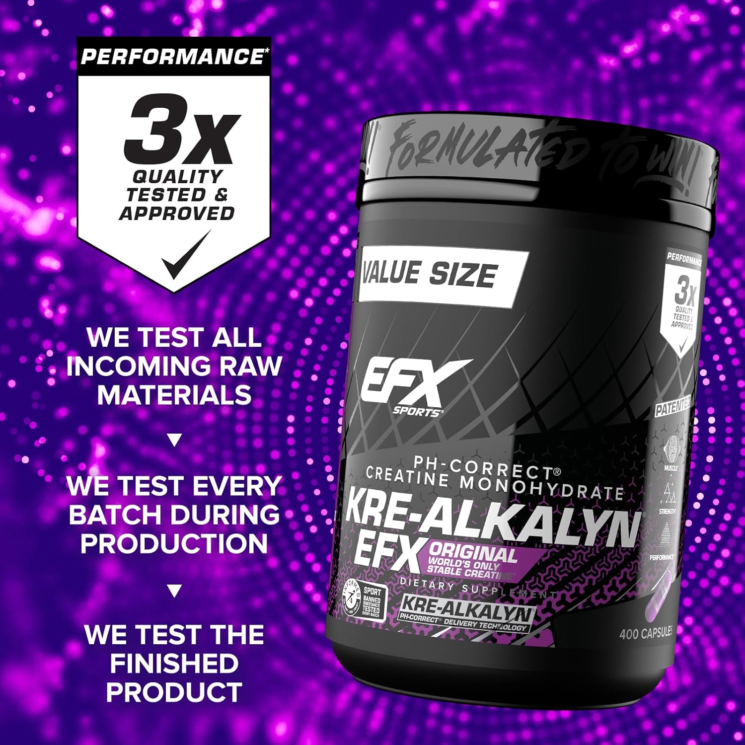 Kre-Alkalyn EFX Creatine Monohydrate Pills - pH Balanced Supplement for Strength & Muscle Growth - 400 Capsules, 200 Servings