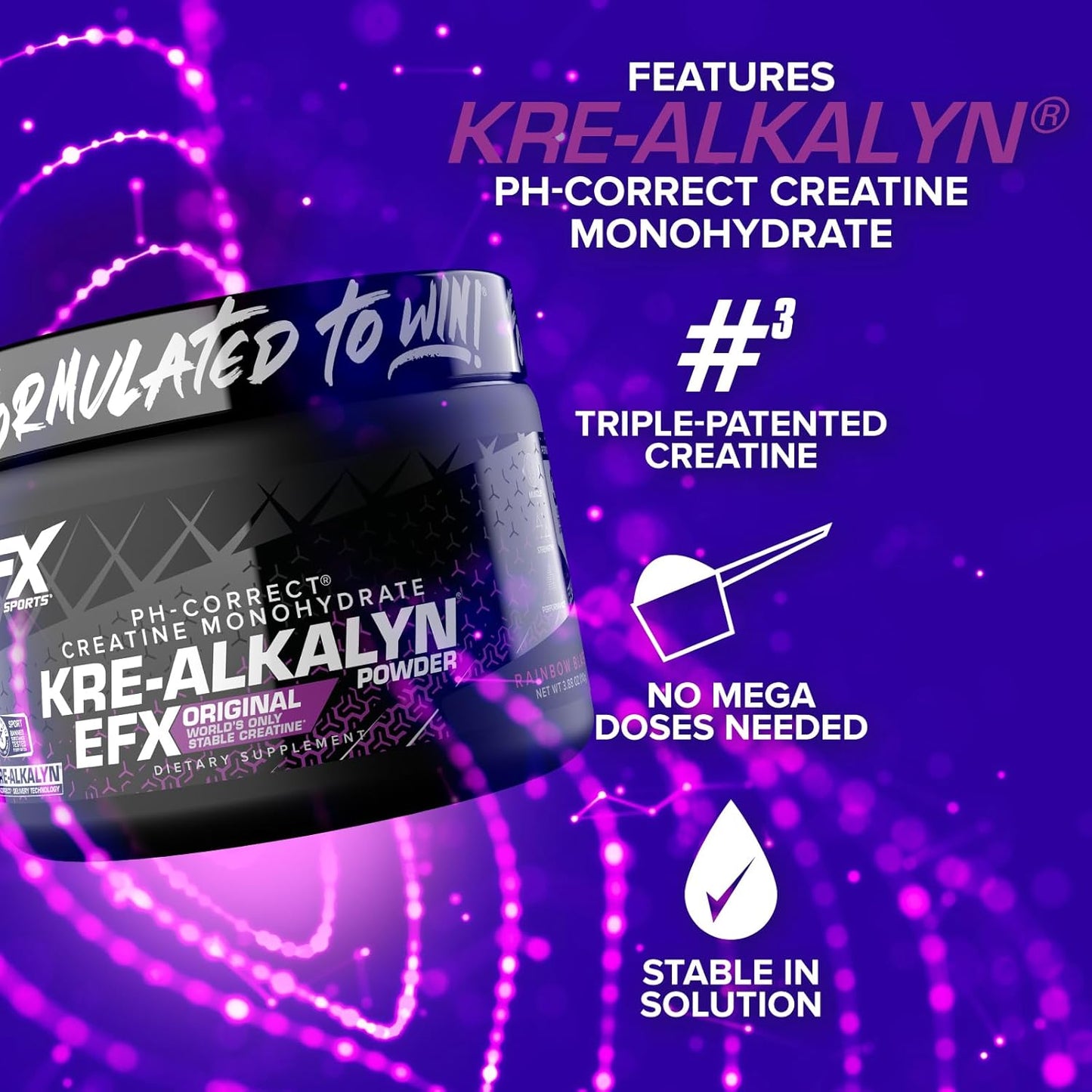 Kre-Alkalyn EFX Powder - pH Correct Creatine Monohydrate Supplement for Strength & Muscle Growth - 55 Servings, Rainbow Blast Flavor