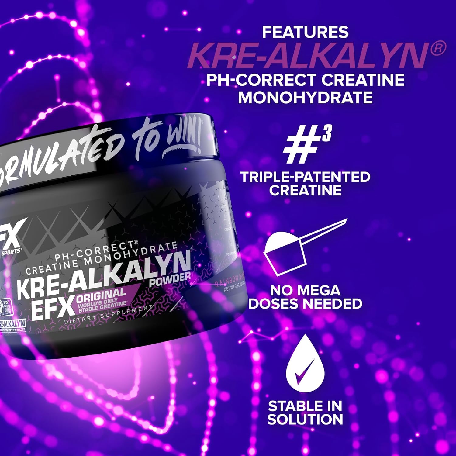 Kre-Alkalyn EFX Powder - pH Correct Creatine Monohydrate Supplement for Strength & Muscle Growth - 55 Servings, Rainbow Blast Flavor