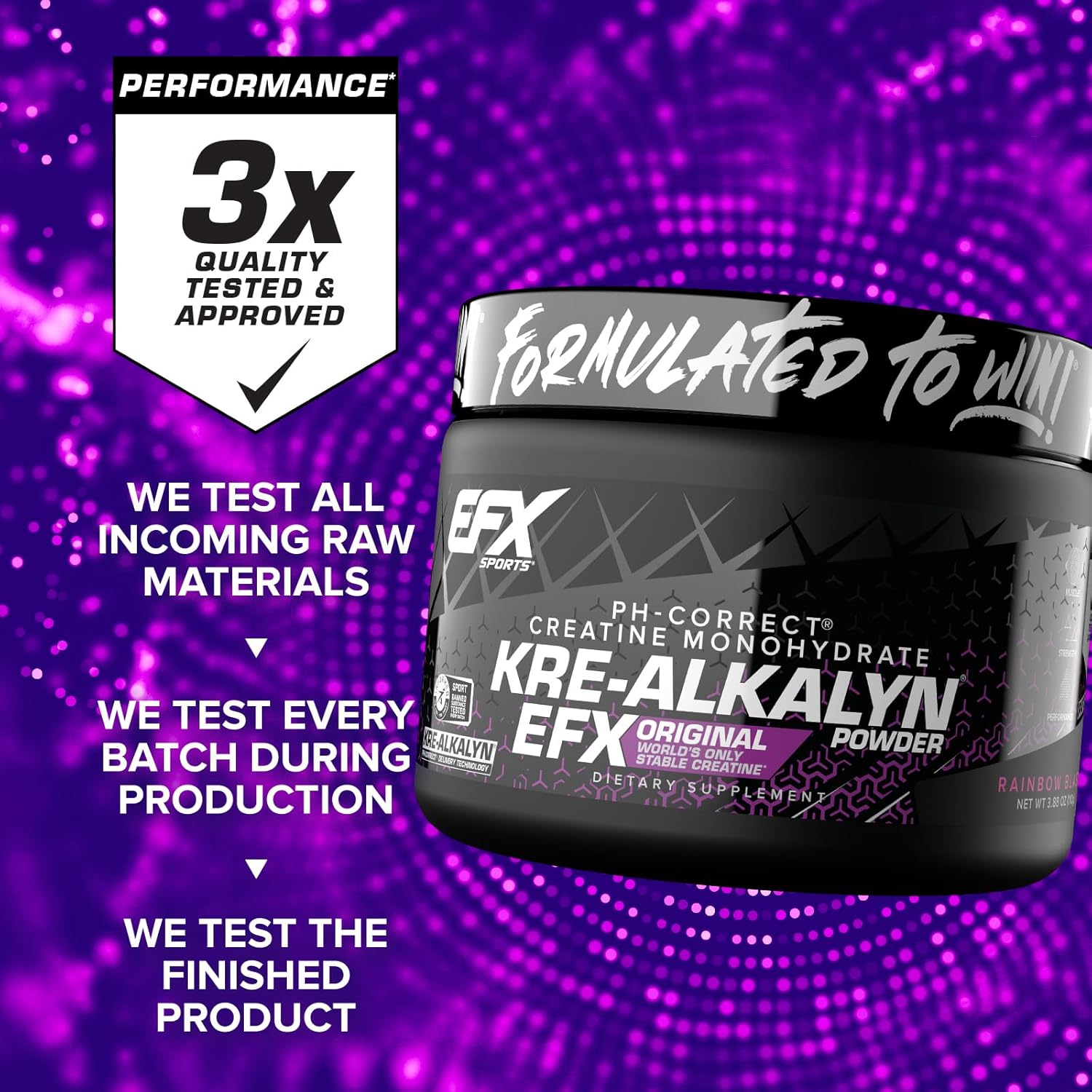 Kre-Alkalyn EFX Powder - pH Correct Creatine Monohydrate Supplement for Strength & Muscle Growth - 55 Servings, Rainbow Blast Flavor