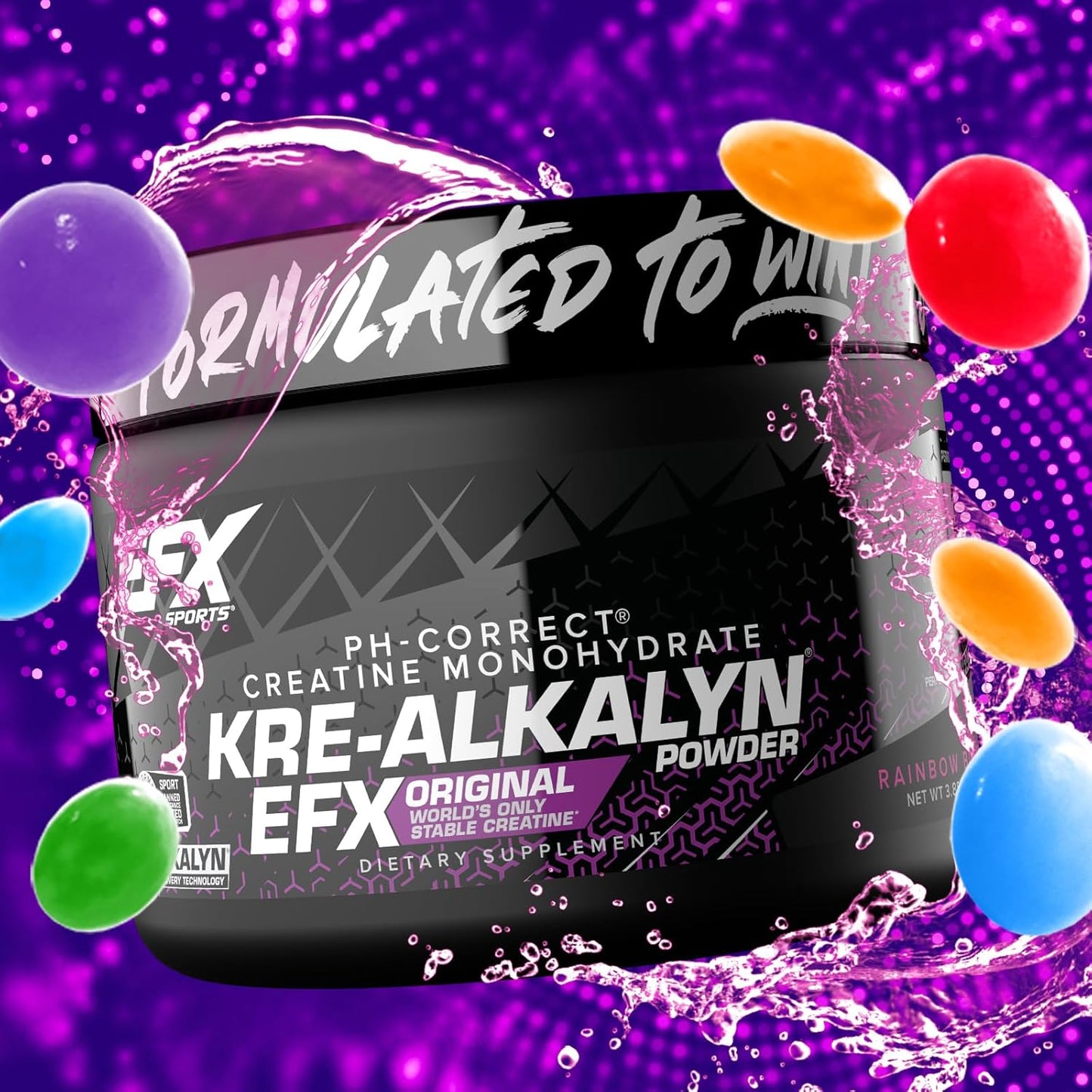 Kre-Alkalyn EFX Powder - pH Correct Creatine Monohydrate Supplement for Strength & Muscle Growth - 55 Servings, Rainbow Blast Flavor
