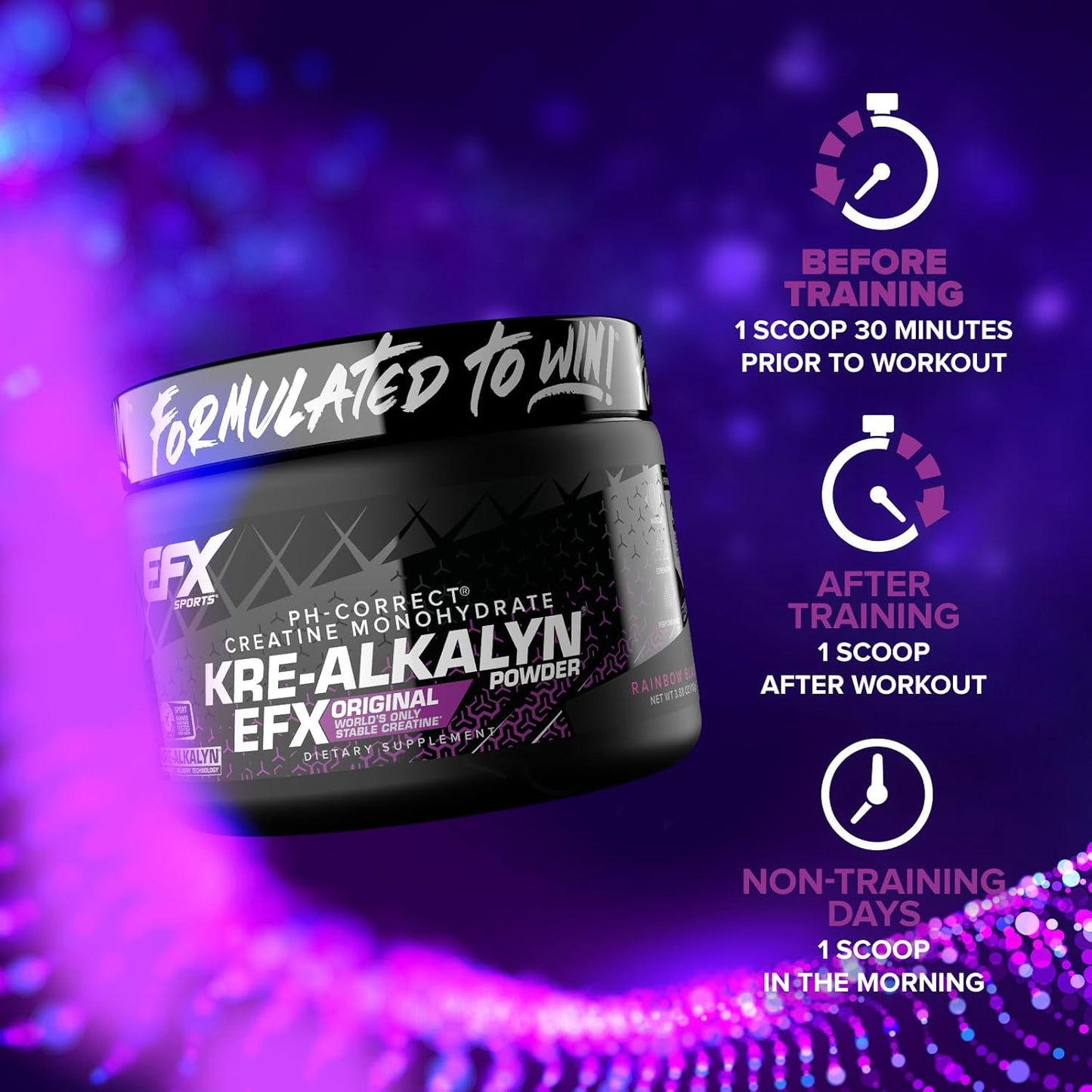 Kre-Alkalyn EFX Powder - pH Correct Creatine Monohydrate Supplement for Strength & Muscle Growth - 55 Servings, Rainbow Blast Flavor