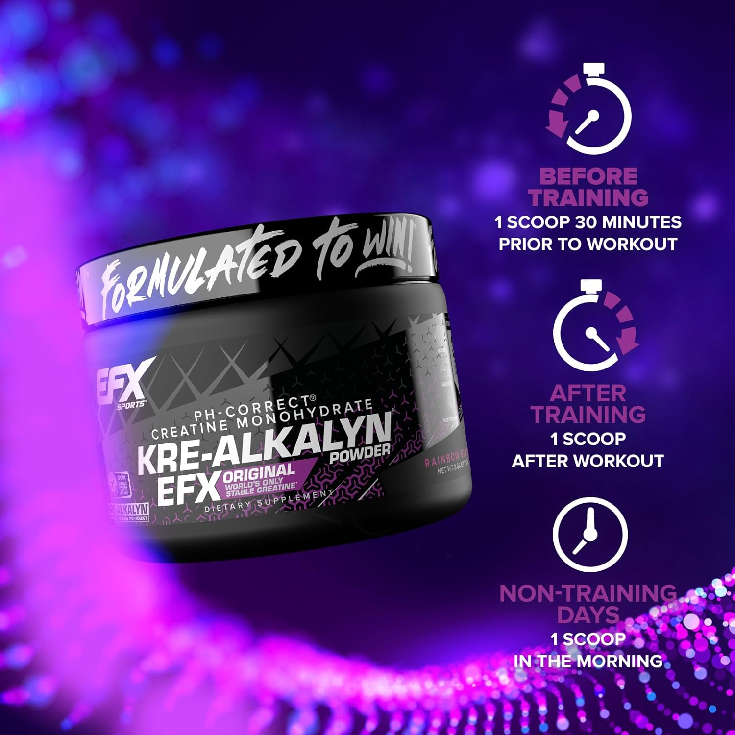 Kre-Alkalyn EFX Powder - pH Correct Creatine Monohydrate Supplement for Strength & Muscle Growth - 55 Servings, Rainbow Blast Flavor