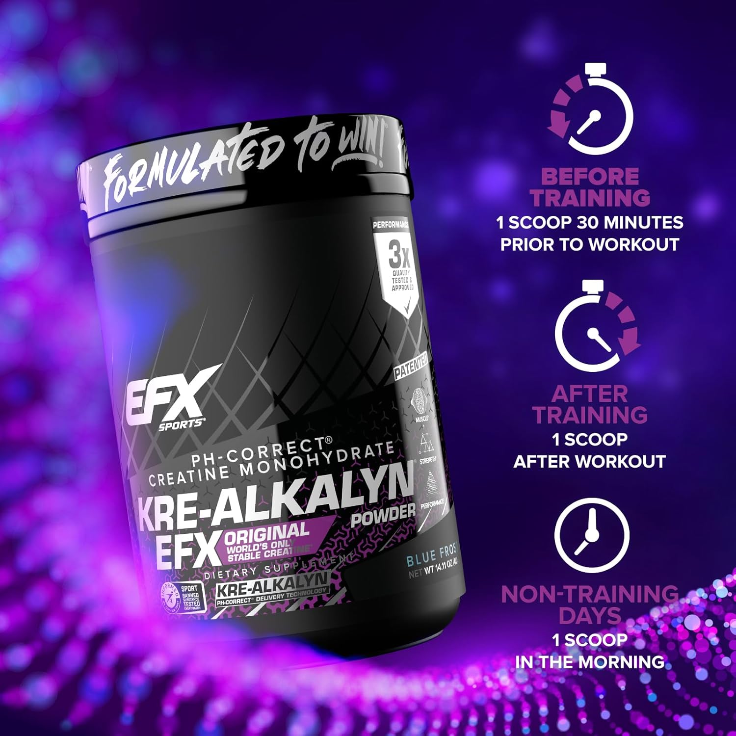 Kre-Alkalyn EFX Powder: pH-Correct Creatine Monohydrate for Strength & Muscle Growth - Blue Frost, 200 Servings