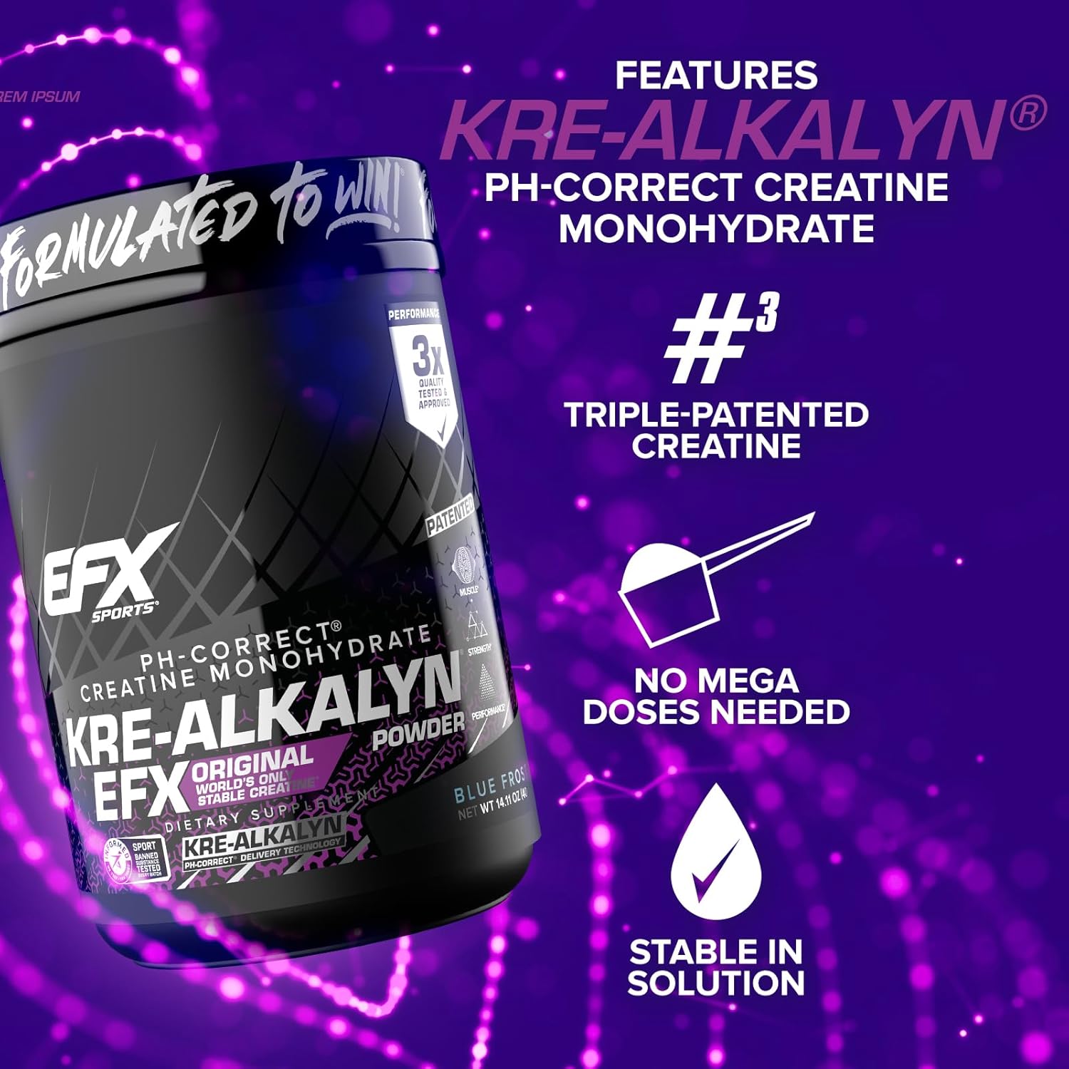 Kre-Alkalyn EFX Powder: pH-Correct Creatine Monohydrate for Strength & Muscle Growth - Blue Frost, 200 Servings