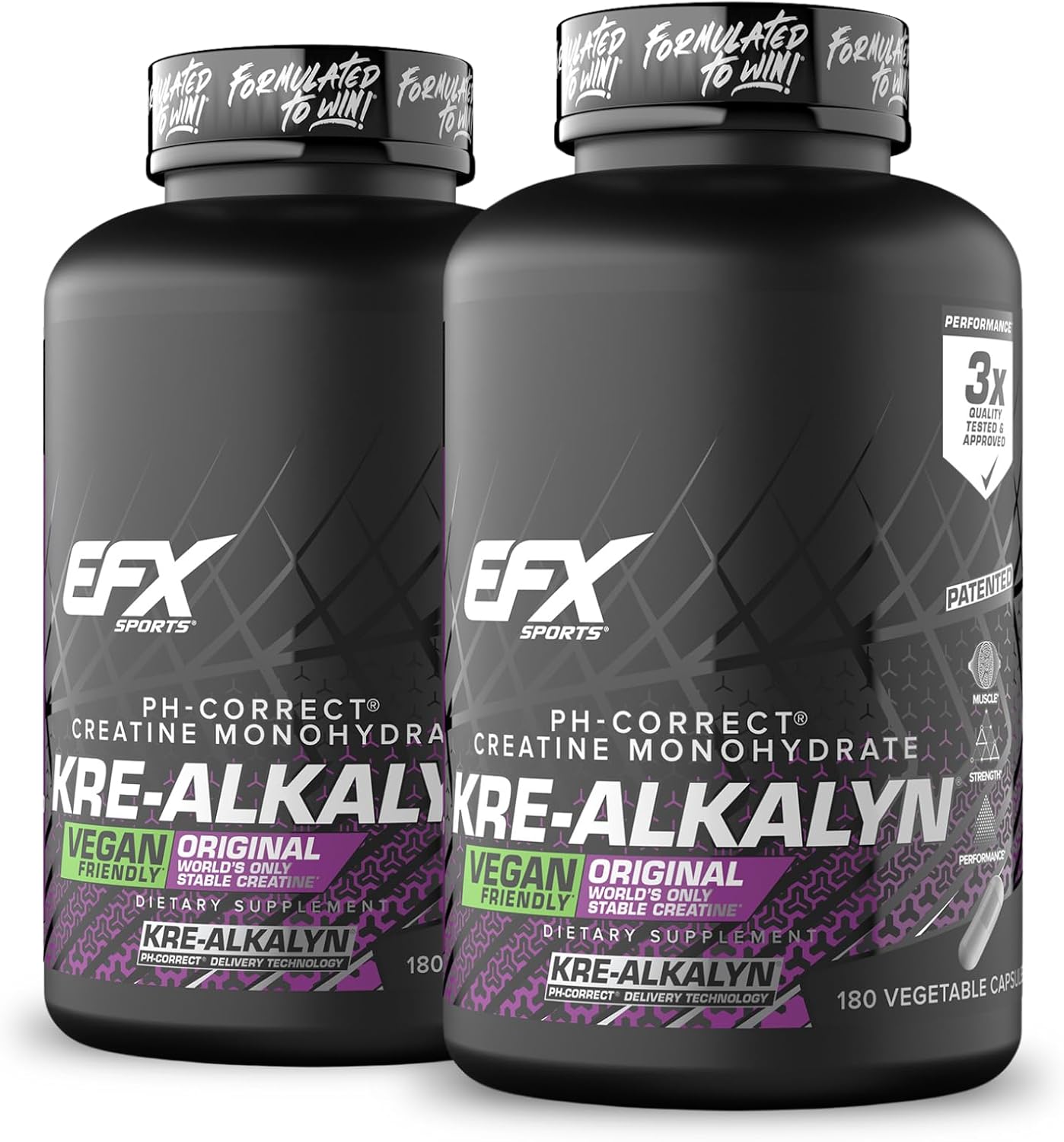 Kre-Alkalyn EFX Supplement: pH-Correct Creatine Monohydrate Capsules for Strength & Muscle Growth - Vegan Friendly - 180 Capsules x 2 Pack