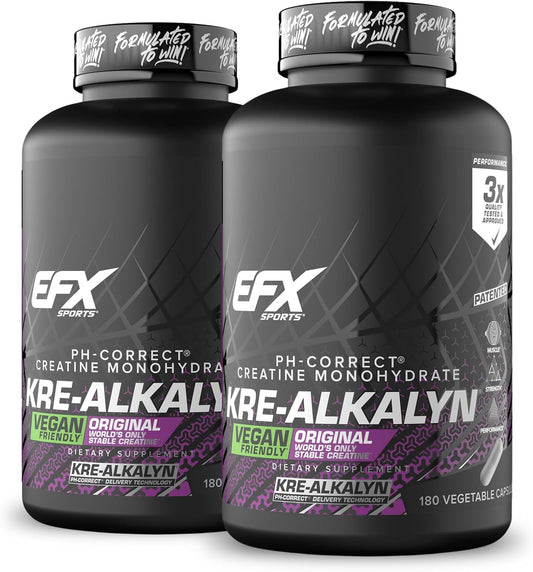 Kre-Alkalyn EFX Supplement: pH-Correct Creatine Monohydrate Capsules for Strength & Muscle Growth - Vegan Friendly - 180 Capsules x 2 Pack