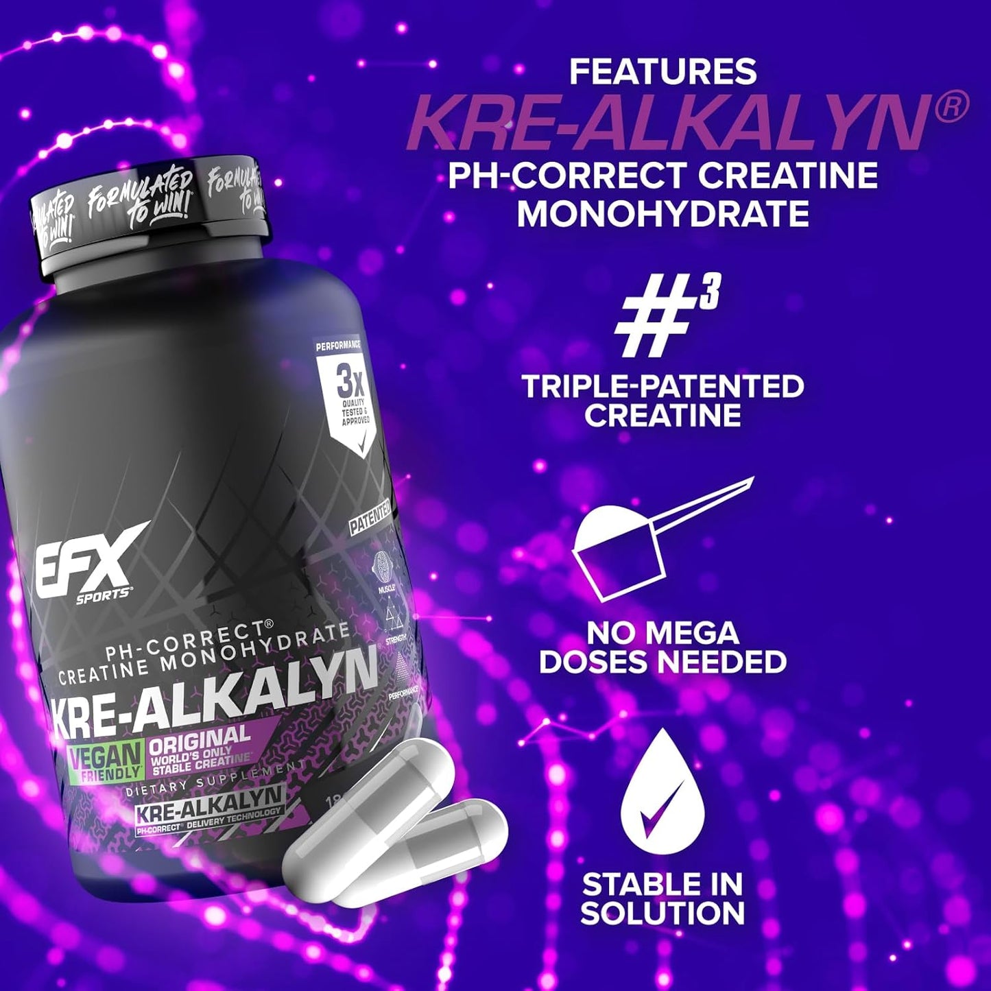 Kre-Alkalyn EFX Supplement: pH-Correct Creatine Monohydrate Capsules for Strength & Muscle Growth - Vegan Friendly - 180 Capsules x 2 Pack