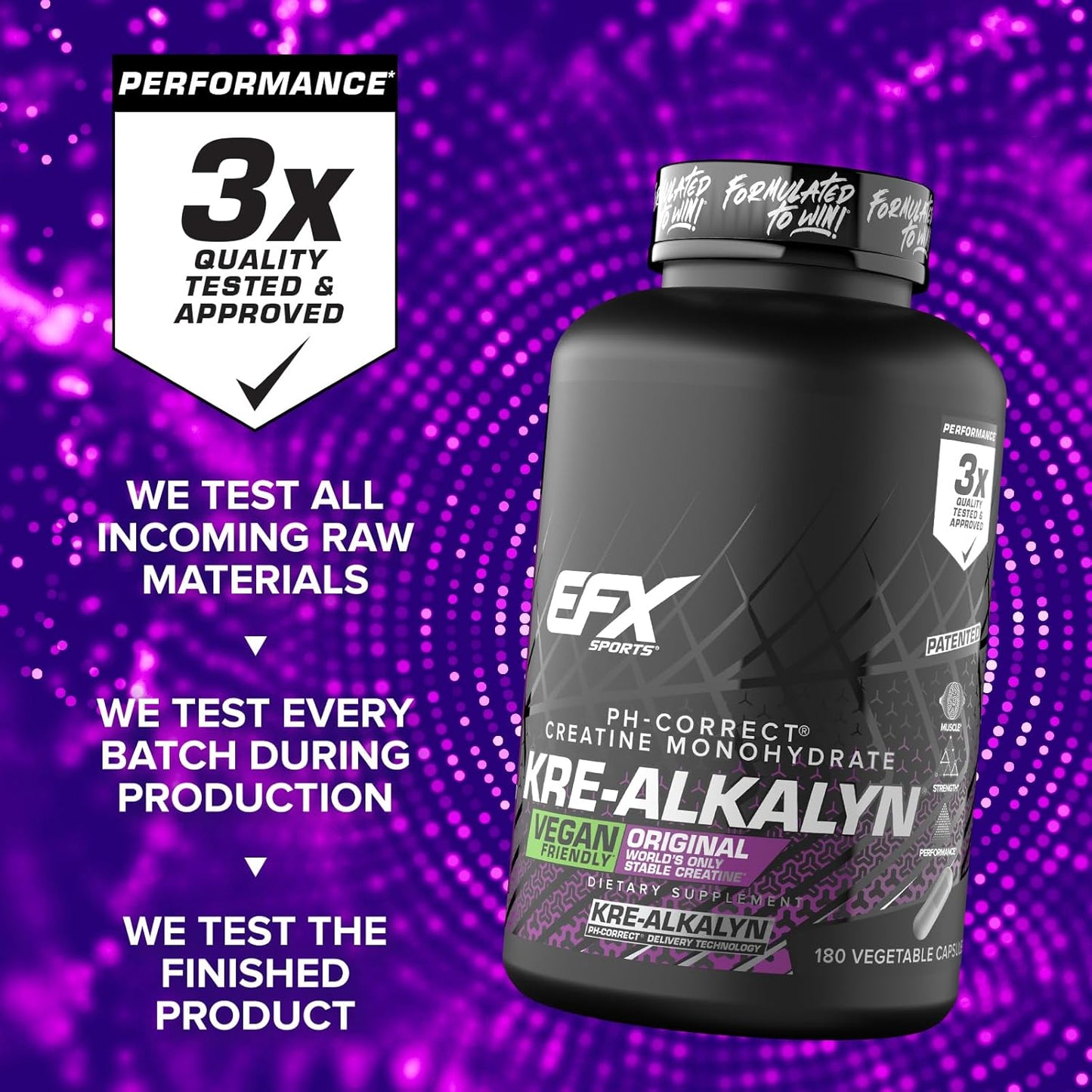 Kre-Alkalyn EFX Supplement: pH-Correct Creatine Monohydrate Capsules for Strength & Muscle Growth - Vegan Friendly - 180 Capsules x 2 Pack