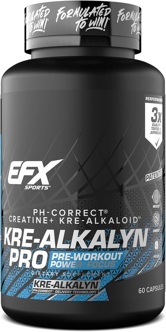 Kre-Alkalyn Pro: pH Correct Creatine Monohydrate Capsules - Muscle Building Pre Workout Supplement for Men & Women - 30 Servings