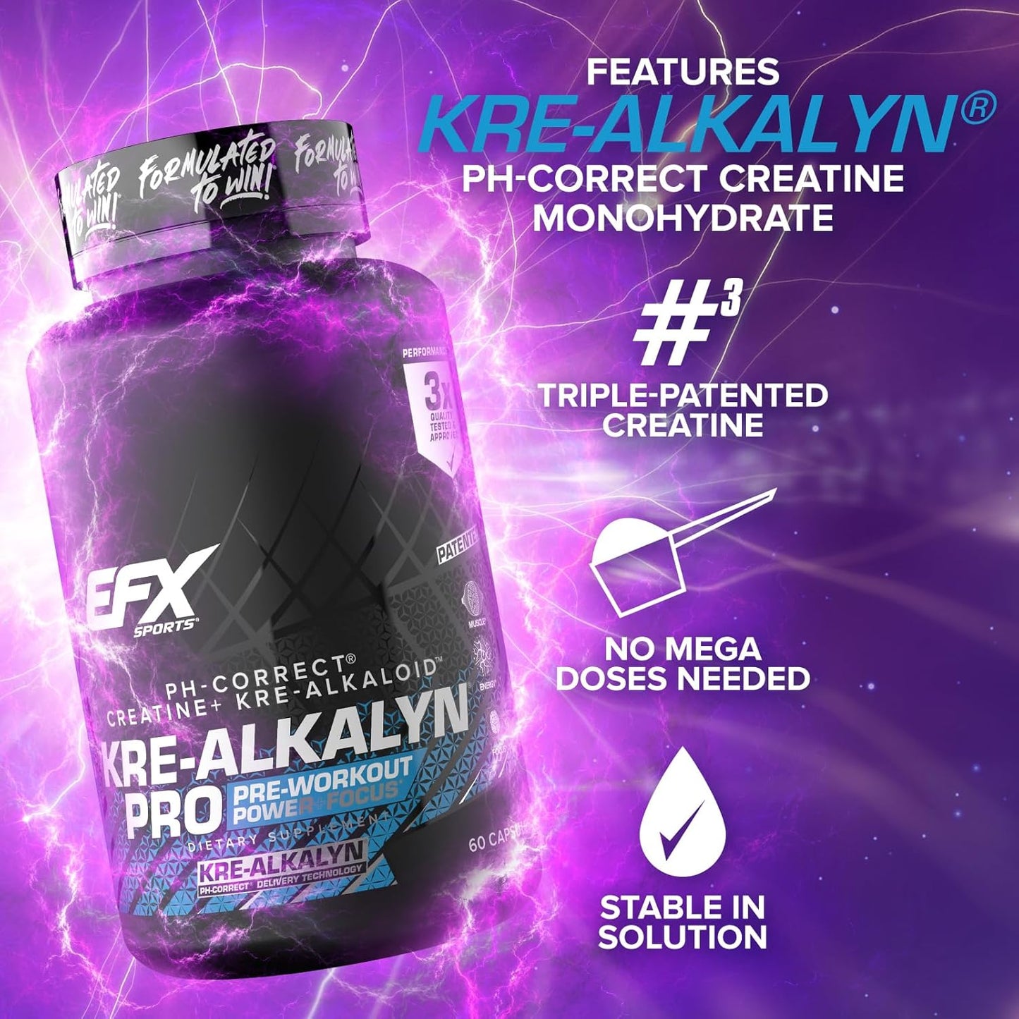 Kre-Alkalyn Pro: pH Correct Creatine Monohydrate Capsules - Muscle Building Pre Workout Supplement for Men & Women - 30 Servings