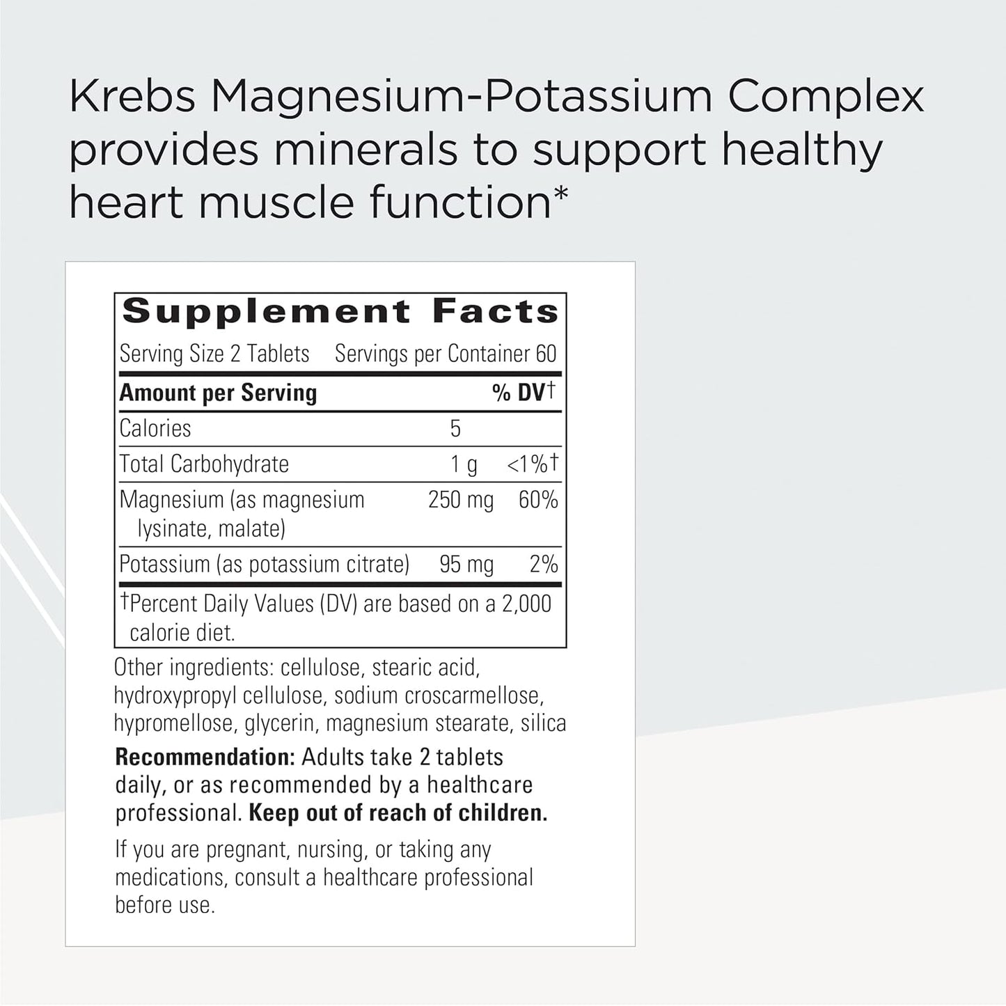 Krebs Magnesium-Potassium Complex Tablets for Heart Muscle Support - Potassium & Magnesium Citrate Malate Supplement - 120 Count