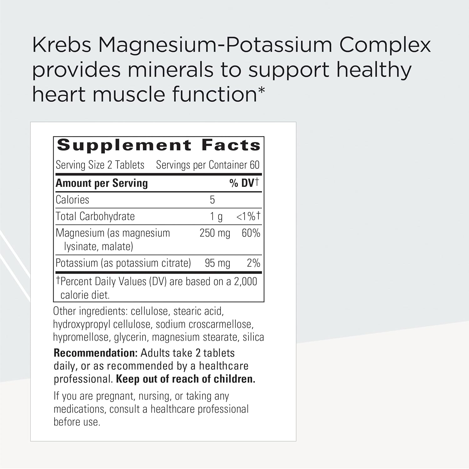 Krebs Magnesium-Potassium Complex Tablets for Heart Muscle Support - Potassium & Magnesium Citrate Malate Supplement - 120 Count