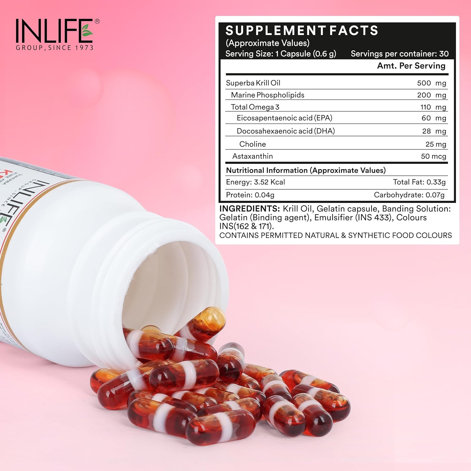 Krill Oil Supplement with Phospholipid Omega 3 and Astaxanthin - 500mg, 30 Capsules for Heart Health