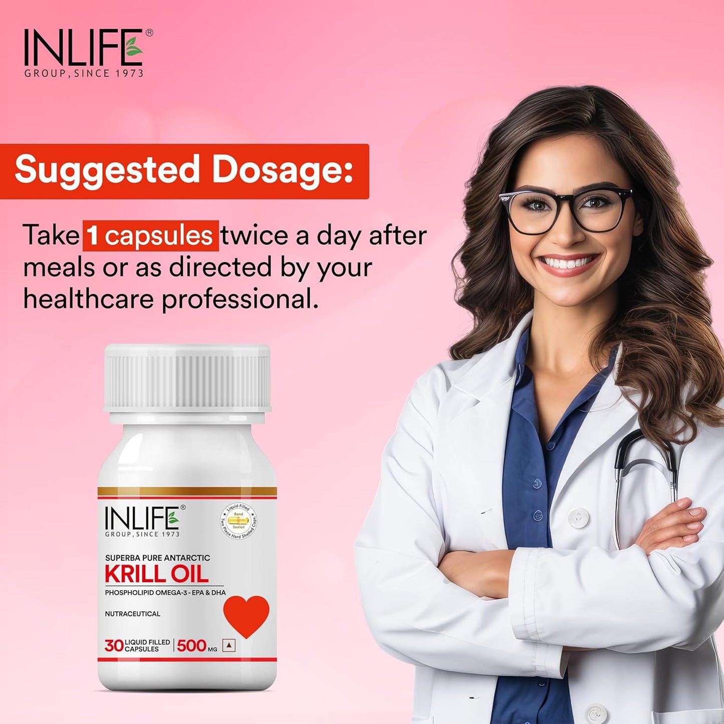 Krill Oil Supplement with Phospholipid Omega 3 and Astaxanthin - 500mg, 30 Capsules for Heart Health