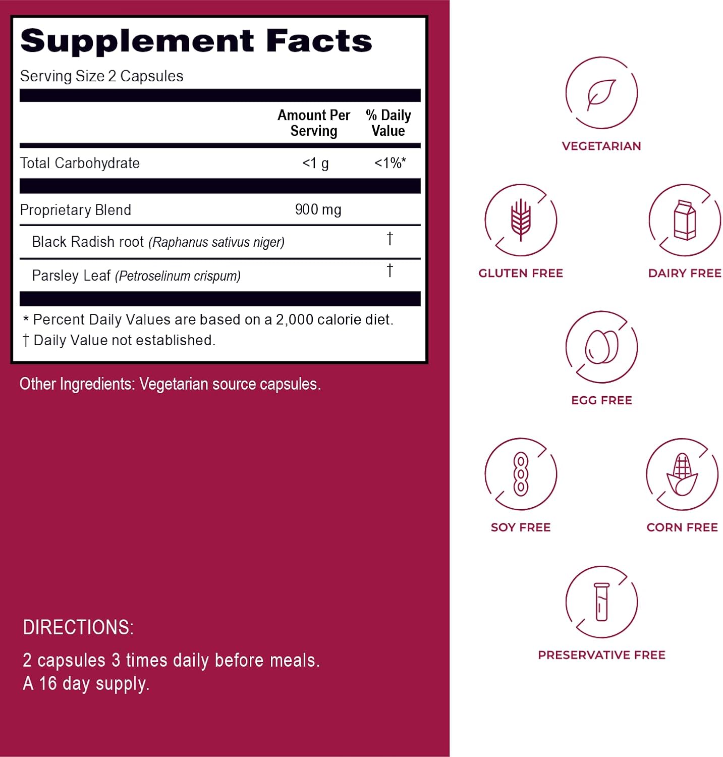 Kroeger Herb Black Radish and Parsley Supplement for Immunity, Liver & Gallbladder Support - Vegetarian, Non-GMO, Gluten Free - Made in USA