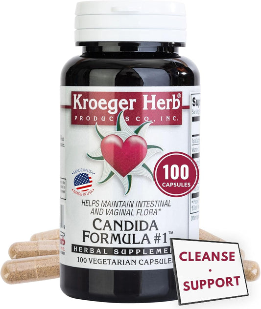 Kroeger Herb Candida Formula No 1 Capsules - 100 Count Bottle - Herbal Supplement for Candida Support