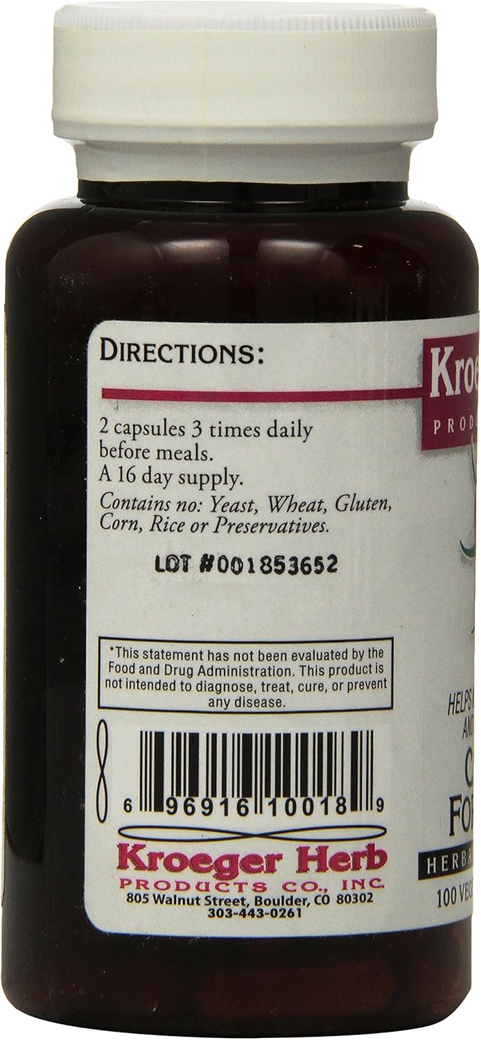 Kroeger Herb Candida Formula No 1 Capsules - 100 Count Bottle - Herbal Supplement for Candida Support