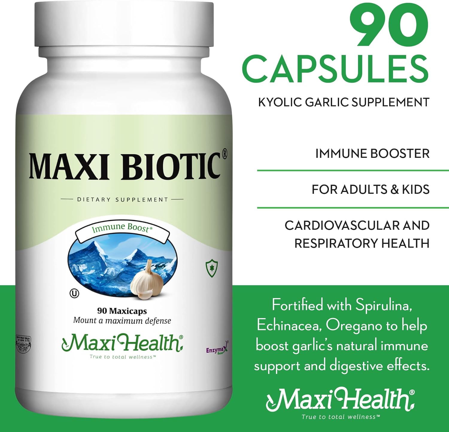 Kyolic Aged Garlic Extract Capsules with Spirulina, Echinacea, Oregano (90 Count) - Natural Antioxidant Supplement for Wellness Support